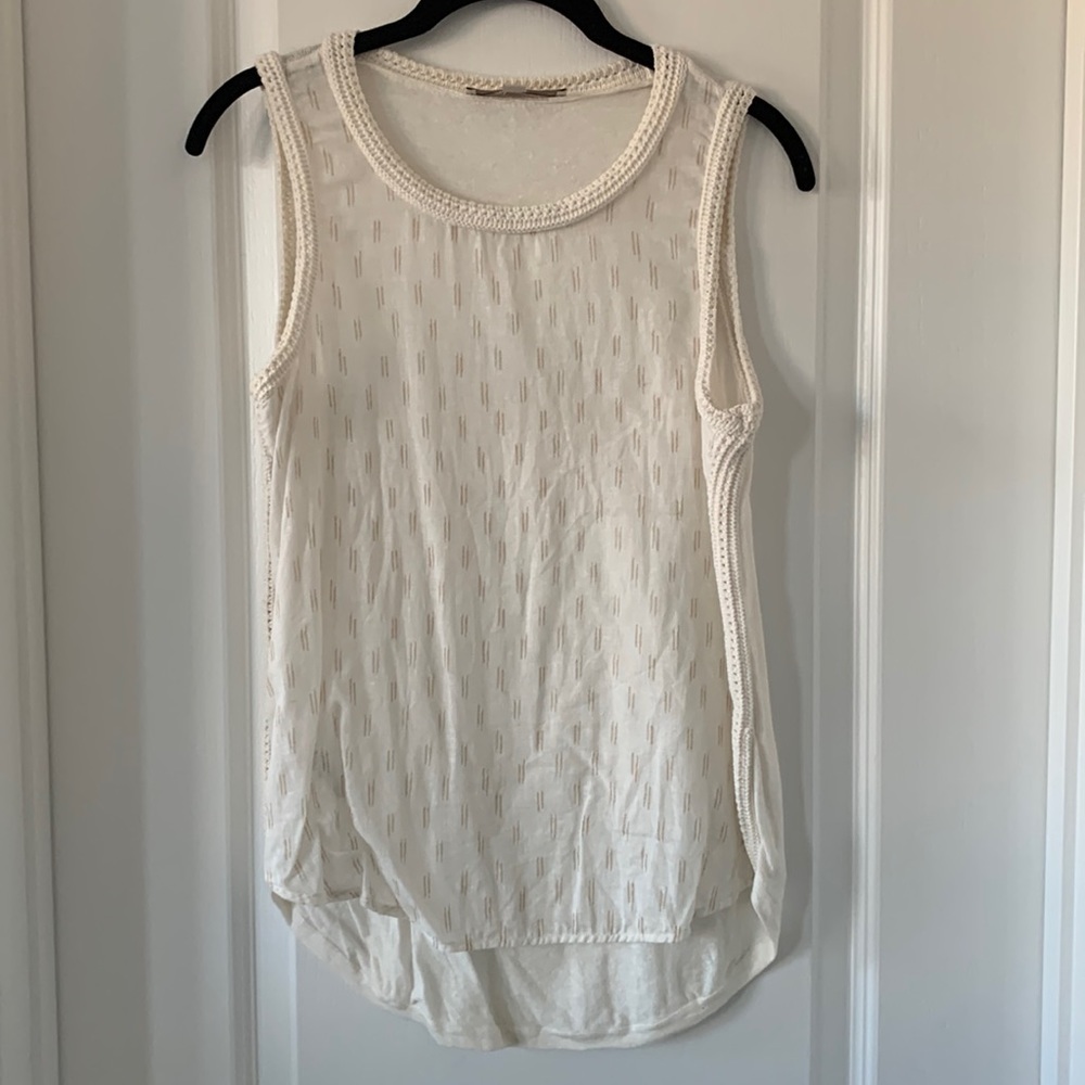 LOFT High-Low Hem Crochet Sleeveless Print Top